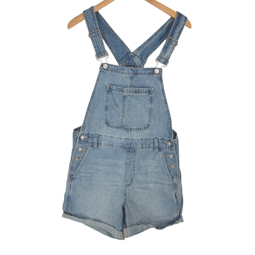 GAP Womens Denim Short Overalls‎ Shortalls Blue Jean Size S 90s Y2K Faded Indigo